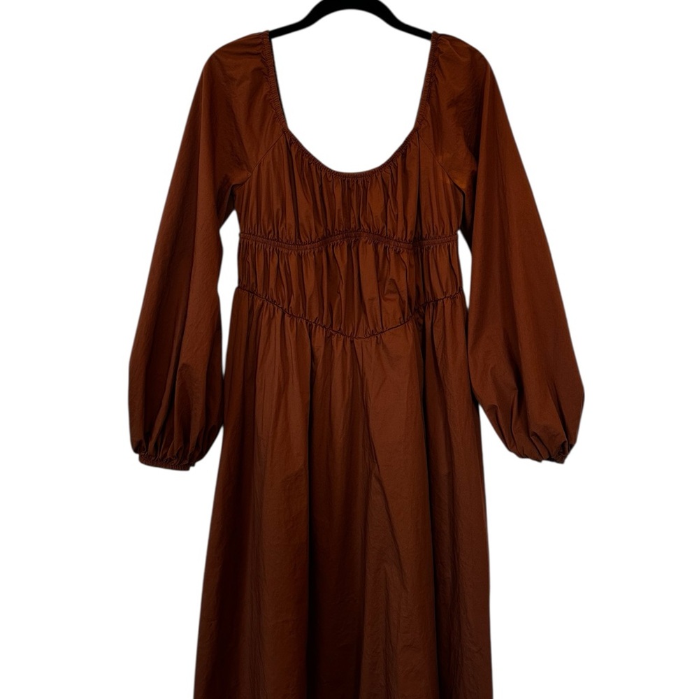 STAUD Empire Waist Midi Dress Balloon Sleeve Boho Cottage Milkmaid Size 4 - Picture 2 of 8